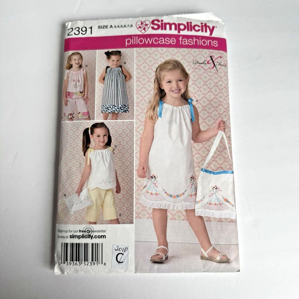 SIMPLICITY 2391 Sewing Pattern Pillowcase Fashions DRESS TOP PANTS BAG SIZE 3-8